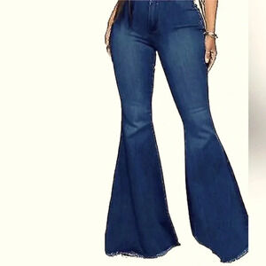 FOREVER 21 High Waisted, Flared, Dark Blue Wash Sz  30